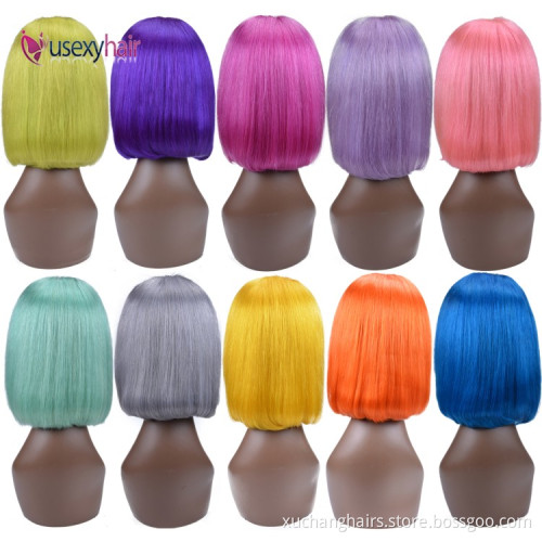 Cheap price human hair short 613 bob wigs human hair lace front blonde wig dyed green blue red pink gray orange purple color wig